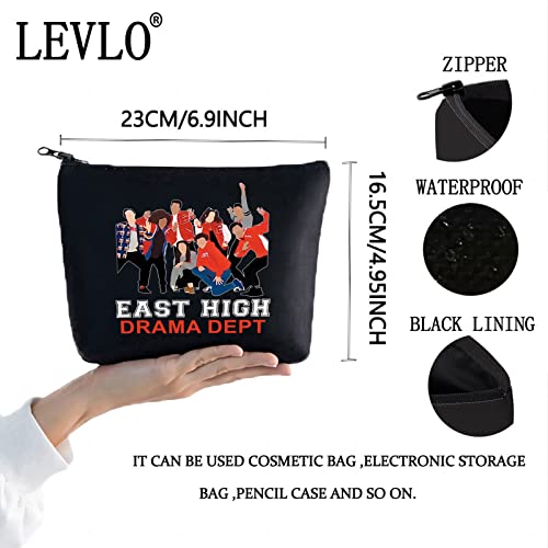 LEVLO School Musical Theatre Characters Cosmetic Make Up Bag Broadway Movie Fans Gift East High Drama Dept Makeup Zipper Pouch Bag (East High Drama Black)