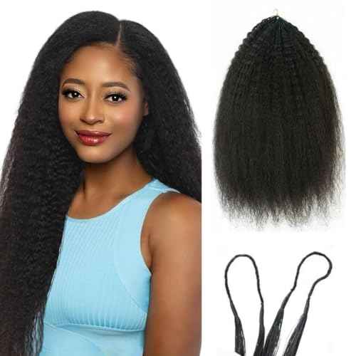 Knotless Pre-Separated Crochet Hair Extensions Kinky Straight 100% Human Hair Feather Crochet Braid Hair Extensions Natural Color 16Inch 120g