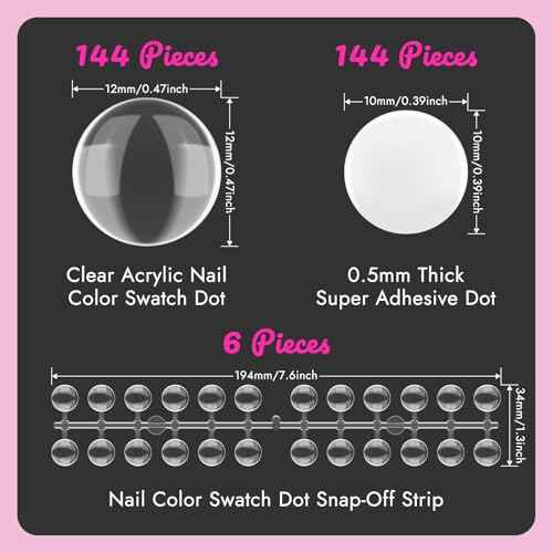 Finea 144pcs Gel Nail Polish Color Display Swatch Dots with Stickers Clear Transparent Acrylic Plastic Labels Nail Art Paint Color Analysis Chart Sample Accessories Nail Tech Must Have Salon Supplies