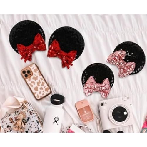 Tobeffect Mouse Ears Hair Bows Clips Glitter Mice Ears Pack Cute Hair Bow Hair Accessories for Women Costume Birthday Party Favor Vacation Halloween Christmas Decoration