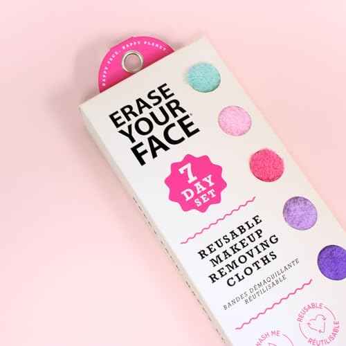 ERASE YOUR FACE Reusable Makeup Remover Cloths - Microfiber Face Towels to Cleanse & Remove Makeup - Water Activated for Sensitive Skin - Multi-Bright (Mini, 7 Count)