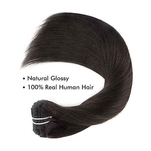 Sixstarhair Clip In Hair Extensions Remy Human Hair Off Black extensions Clip In Extensions 140g Per Pack Hair Extensions for Full Head 7 Pieces [Color 1B Off Black 16inch]