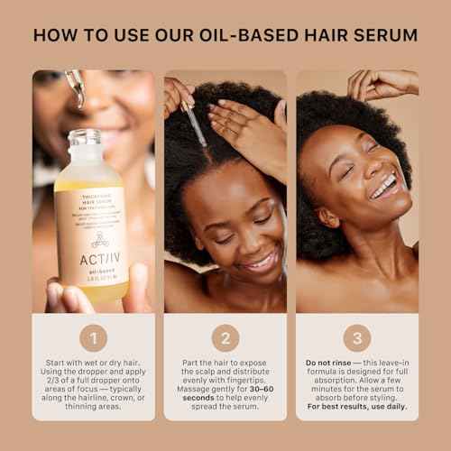 ACTIIV Thickening Hair Serum - Oil Based | Supports the Appearance of Thicker, Fuller-Looking Hair, for Textured & Curly Hair, Deeply Nourishes & Strengthens Roots, Non-Greasy, All Hair Types, 1.8 oz
