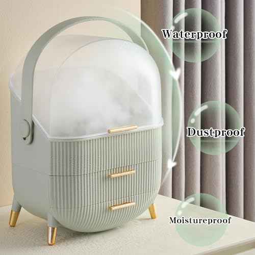 Makeup Organizer for Vanity, Cosmetics Skincare Organizers with Lid and Drawers, Cosmetic Display Cases for Countertop Bathroom Dresser, Ideal Gifts for Brush Lipstick Perfume Jewellry