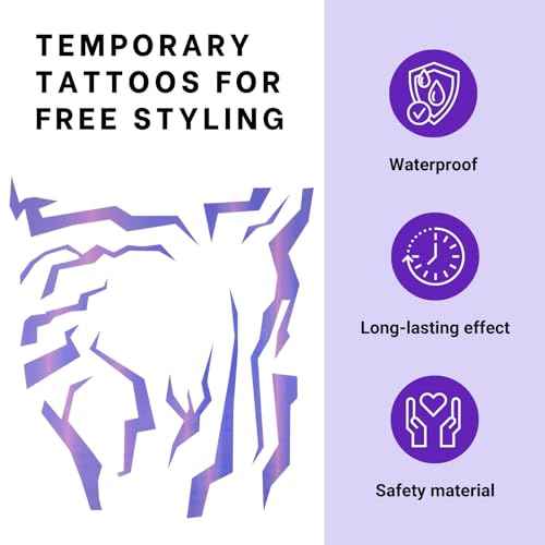 Purple Ombre Temporary Patterns Tattoo ? Realistic Waterproof Body Art for Cosplay, Halloween, and Party Makeup (5 PCS)