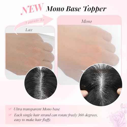 Fine Plus 12Inch Hair Toppers for Women Real Human Hair ? Mono Base 3"x5", Natural Black Virgin Quality, for Thinning Crown & Wide Parting, Lightweight & Breathable, Add Volume Can Be Curled