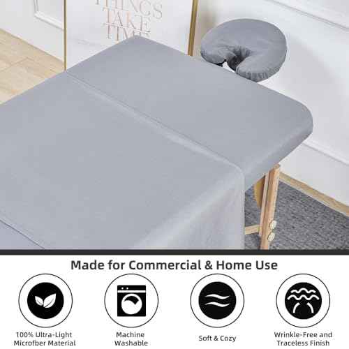 Massage Table Sheets 4 Sets, 3 Piece Reusable Set - Includes Massage Table Cover, Fitted Sheet and Face Rest Cover,Esthetician Supplies for SPA, Beauty & Tattoo Professionals (Dark Grey, Set of 4)