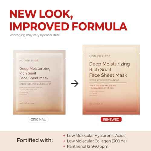 MOTHER MADE Glowing Glass Skin Hydrating Snail Deep Collagen Face Masks Set of 20 EA, with Niacinamide 2%, Vitamin E, Facial Mask for Dry, Sensitive Skin, Self Care, Korean Skincare