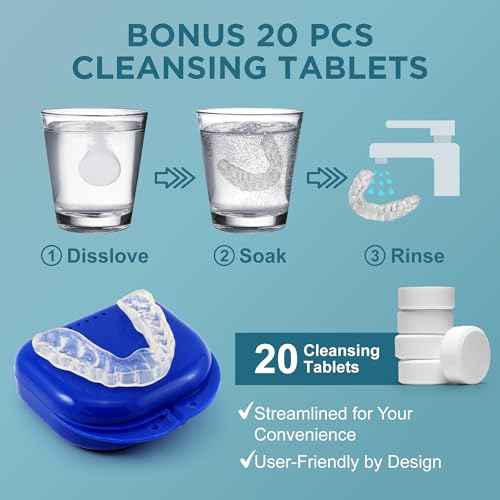 Mouth Guard for Grinding Teeth at Night: Night Guards for Teeth Clenching Custom Fit for Nighttime Protection 4 Pack + 20 Cleansing Tablets