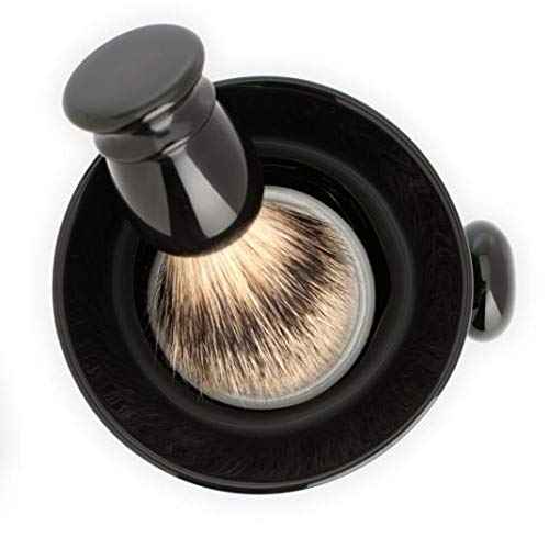 M?HLE Black Porcelain Platinum Rim Shaving Mug ? Shave Dish Accessory for Soaps and Creams, Modern Black Design