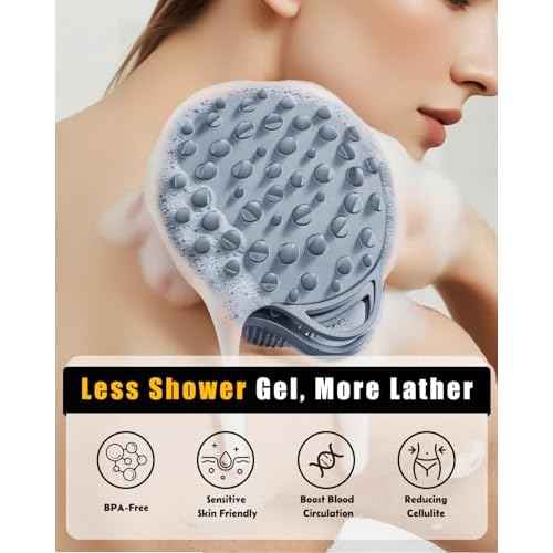 2 in 1 Silicone Body Scrubber, Anti Cellulite Massage Scrubber, Exfoliating Shower Brush for Men & Women, Removes Dead Skin, Reduces Cellulite, Improves Circulation, Fast Dry, Non Slip (1PC, Grey)
