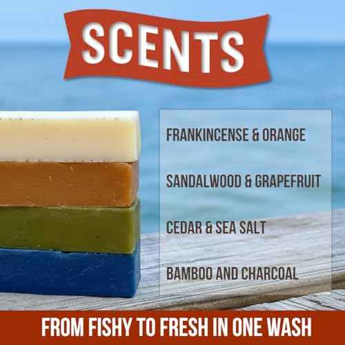 Fishermen¡¯s 4 Pack Soap Gift Set ? Great Smelling Heavy Grit Hand and Body Soap for Fishermen & Boaters ? Includes Topwater Fishing Lure & Sleeve ? Unique Fishing Gift for Men Who Love to Fish