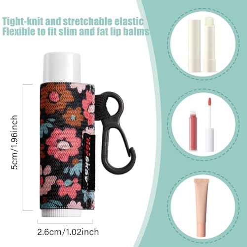 HEYSKAY 10PCS Lip Balm Holder Sleeves Keychain Compact Clip On Lipstick Chapstick Lip Gloss Elastic Sleeves, Floral Patterns