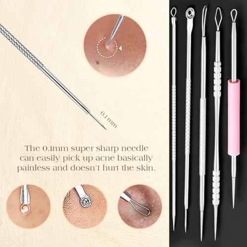 22 Pcs Pimple Popper Tool Kit 410 Stainless Steel Blackhead Remover Tools, Pimple Extractor Tool Kit for Blackheads, Blemish, Comdone, Acne, Zit, and Whiteheads for Face & Nose
