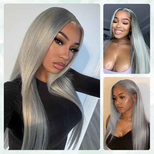 Grey Human Hair Bundles 14 16 18 Inch Straight Human Hair, 100% Unprocessed Virgin Remy Bundles Grade 12A Lavender Gray Color Sew In Quick Weave for Women