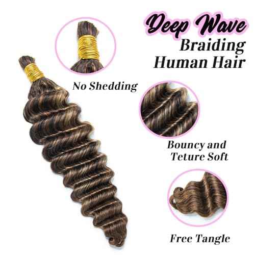 Human Hair for Boho Braids 100G Boho Braiding Human Hair #4/27/30 Deep Wave 100% Brazilian Human Braiding Hair 20 Inch