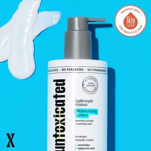 Untoxicated Moisturizing Lotion - Daily Face Moisturizer & Body Lotion for Sensitive Skin - Ceramides & Hyaluronic Acid - No Common Irritants - Non-Comedogenic - Oil-Free - Fragrance Free - 10 Ounce