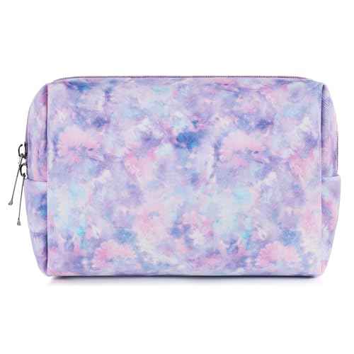Makeup Bag For Girls, Travel Cosmetic Bag For Teens Girls Kids Cute Small Makeup Bag for Purse Waterproof Zipper Pouch, Tie Dye Purple