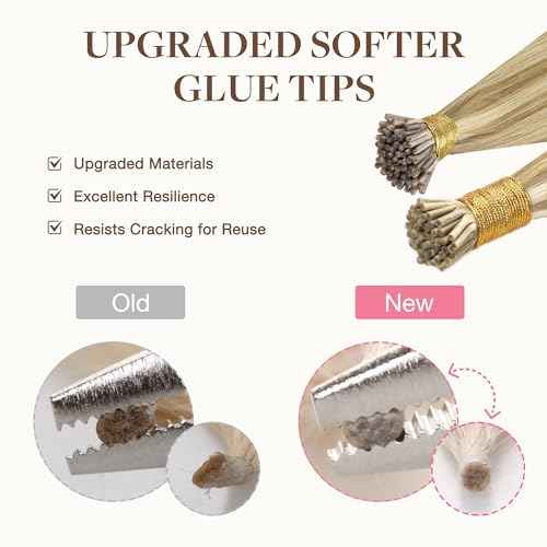 GOO GOO I Tip Hair Extensions Real Human Hair, 18inch 50g 50S, Cold Fusion I Tip Hair Extensions, Invisible Remy Hair Extensions, 17/22/60 Balayage Ash Blonde to Golden Blonde and Platinum Blonde