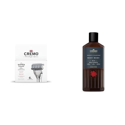 Cremo Razor Refills and Palo Santo Body Wash Bundle (4 Pack)