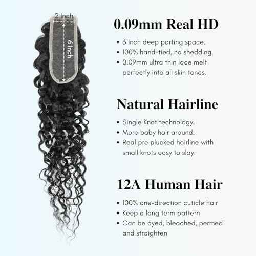 2x6 Kim K Water Wave SKINLIKE Real HD Lace Closure Only Single Knot Human Hair 12A Brazilian Virgin Human Hair Wet n Wavy 0.09mm Ultra-thin Invisible HD Swiss Lace Closure Pre Plucked Curly 12In