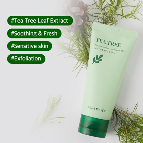 Papa Recipe Tea Tree Mud Mask ? Kaolin & Bentonite Clay for Pore Care & Oil Control ? Red Bean Exfoliation & Soothing Formula ? Korean Skincare