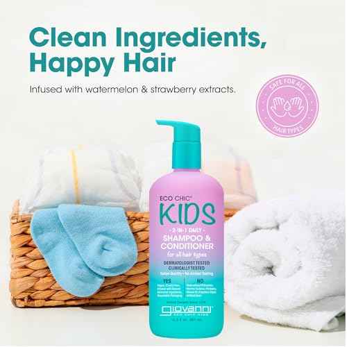 GIOVANNI Eco Chic Kids 2 in 1 Shampoo & Conditioner - For All Hair Types, Salon Quality, Gentle Formula - 16.5 Fl Oz (Pack of 2)