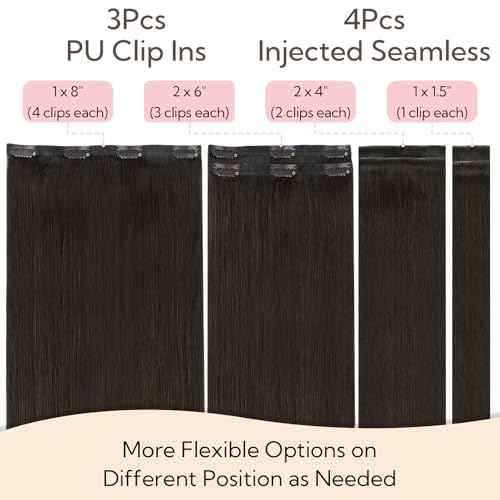 HOTBANANA Invisi Edge Clip in Hair Extensions, 16inch 110g 4Pcs Injected Seamless and 3Pcs PU Clip Ins Human Hair Extensions Balayage Chocolate Brown with Honey Blonde