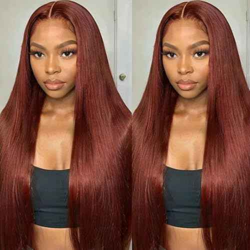 30 Inch 13x6 Reddish Brown Lace Front Wigs Human Hair Pre Plucked Straight Wigs Human Hair 13x6 Hd Lace Frontal Wigs 180% Density 33b Colored Auburn Wig Glueless Reddish Brown Wig for Women