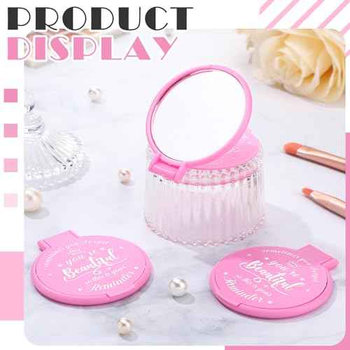 18 Pcs 2.76 Inch Inspirational Compact Mirror Bulk Party Favors Quinceanera Gift Purse Small Mirror Pocket Mini Gifts for Women Adult Coworker Halloween Christmas Friends (Pink)