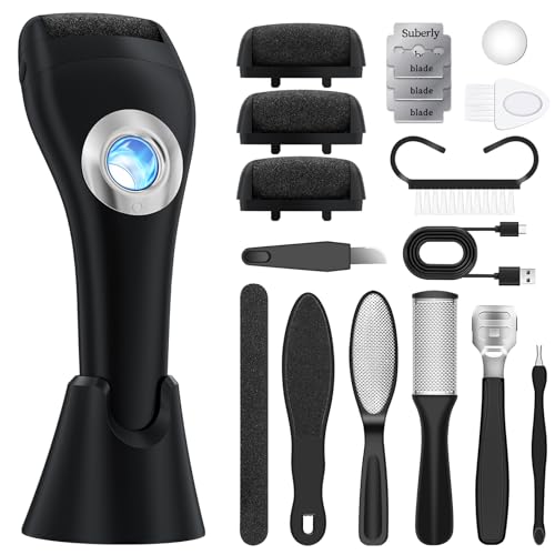 Foot Scrubber Callus Remover for Feet - with Holder & RingLight, Portable Pedicure Kit Foot File Callus Remover, Waterproof Professional Pedicure Tool Foot Care for Deadskin Hard Cracked Dry Skin