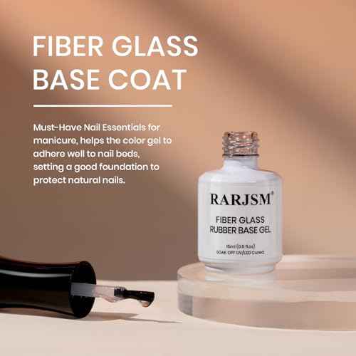 RARJSM Clear Fiber Glass Rubber Base Gel Nail Polish for Repair Broken Nails Strengthener Gel Base Coat Transparent Brush on BuildingGel in a Bottle Soak Off UV LED Curing Requires 15ml Salon Home
