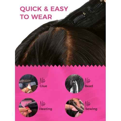 Lashey V Shape Invisible Clip in & Lace Clip in Hair Extensions Human Hair, 18 Inch 120g Set (1 V-Shaped + 2pcs Lace Clip ins), Natural Black Body Wave No Leave Out Hair Extension for Women