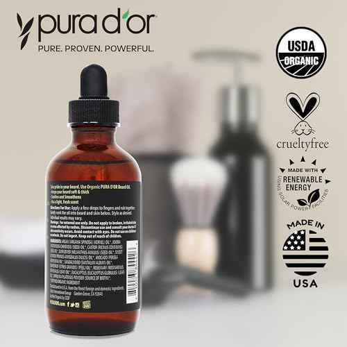 PURA D'OR 4 Oz Thickening Beard Oil ? Moisturizing Blend with Rosemary, Biotin & Castor Oil ? Increases Moisture, Thickness and Shine - Reduces Dryness and Breakage