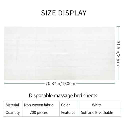 Disposable Bed Sheets 200 Pcs - 31" x 71" Non-Woven Fabric Massage Table Covers - Breathable SPA Bed Sheets for Beauty Treatments & Tattoos (White)