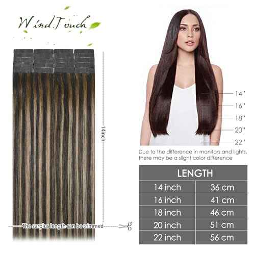 WindTouch Tape in Hair Extensions Human Hair Balayage Chocolate Brown to Caramel Blonde 22inch 50g 20pcs Thick Ends Tape in Extensions Invisible Tape in Hair Extensions Human Hair
