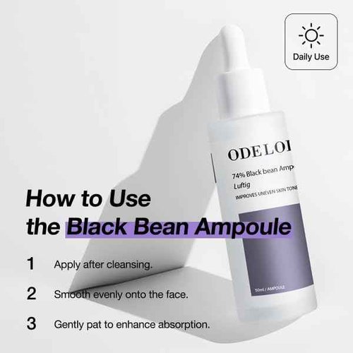 ODELOI Black bean 74% Ampoule Luftig 1.69 fl.oz / 50ml, Skin Calm Ampoule with Skin Vitalizing, for Sensitive and Combination Skin, Mild Ampoule for Face, Korean Skin Care