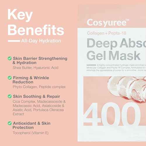 Collagen Deep Absorbing Hydrogel Mask, Korean Collagen Hydrogel Mask, Overnight Face Mask, Hydrating, Glass skin, Rejuvenation, Korean Skincare, 34g x 5ea