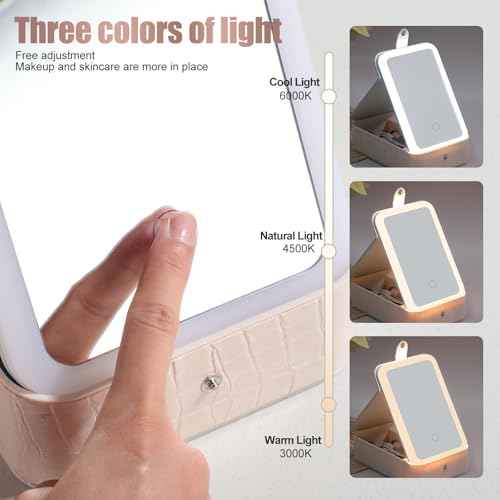 BS-MALL large Led Makeup Mirror Case Travel Makeup Brushes Set 15 Pcs ? LED Light Mirror with Makeup Sponge for Enhanced Beauty Routine Desk Stand Led Mirror
