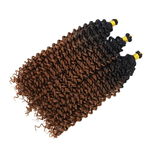 Aliabsion Ombre Brown Afro Kinky Curly Braiding Hair Extensions Water Curl Crochet Hair 3pcs 14inch Crochet Curly Braid Hair Black to Brown Short Synthetic Hair Styles (1b/30)