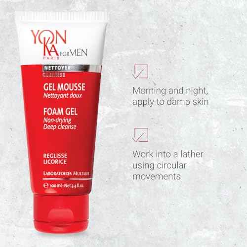 Yonka Mens Foam Gel Cleanser | Moisturizing Face Wash for Deep Clean | Remove Oil and Buildup with Liquorice for Daily Cleansing | 3.4 fl oz