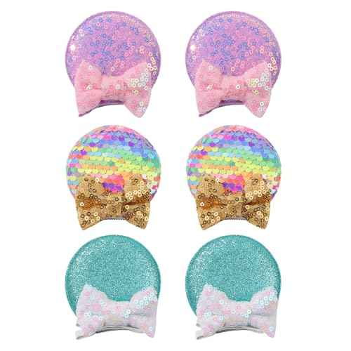 Choicbaby 6 PCS Hair Bow for Gilrs Mouse Ears Sequin Clips Polka Dot Bow with Alligator Clip Mice Ears Hair Bows Barrettes Princess Cosplay Hair Accessories for Baby Girls Toddlers Infant Fine Hair