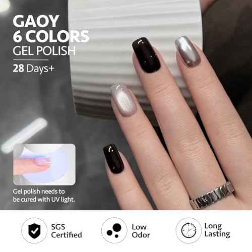 GAOY Black and White Gel Polish Set, Sliver Cat Eye, Opal White, Jelly Black Glitter Reflective Gel, Magnetic Holographic DIY Nail Art