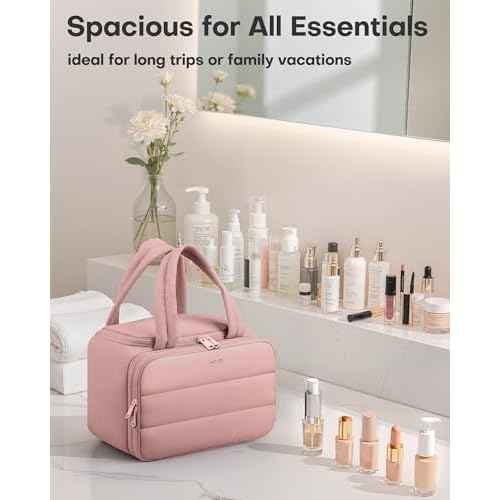 HOTOR Travel Toiletry Bag - Wide-Open Toiletry Bag for Women, Multi-Pocket Makeup Bag for Travel Essentials, Wet & Dry Separation Travel Accessories for Trip, Gym, 12.6" x 6.3" x 8.9", Dark Pink