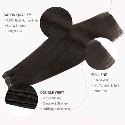 MAXITA Sew in Hair Extensions Real Human Hair, Weft Hair Extensions Human Hair, #2 Dark Brown 22 inch 110g Double Weft Remy Silky Sew in Weft Hair Extension Human Hair