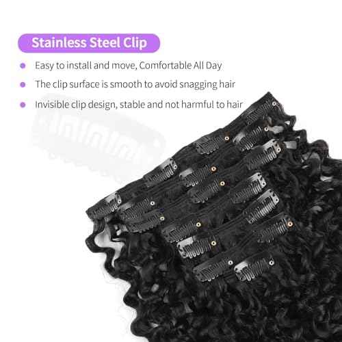 Sassina Spiral Curly Clip in Hair Extensions Human Hair Invisible Human Hair Extensions for Women Natural Black Double Weft Clip in Extensions Thick Soft Natural Human Hair 7Pcs 120G 20 Inch