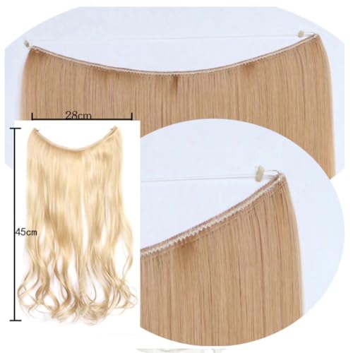 iLUU Secret Hair Extensions #1001 Totally Pure White Synthetic Wavy Hair pieces Heat Resistent Fiber Invisible Wire Hair Extensions 18" 80g Fish Line Curly Hair Extensions for Women (Snow White)