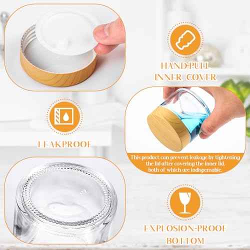 Layhit 36 Pcs 2oz Glass Jars with Lids Clear Small Jars with Plastic Woodgrain Lids, White Labels and Inner Liners Empty Round Cosmetic Containers for Creams Lotions Candle Making (2oz/ 60ml)