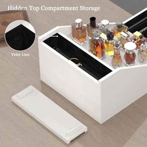 Wooden Cologne Organizer for Men Enhanced 5 Tier Cologne Stand Shelf Perfume Organizer with Velvet Lined Drawer & Hidden Storage Perfume Display Holder for Dresser Nice Gift (Elegant White)