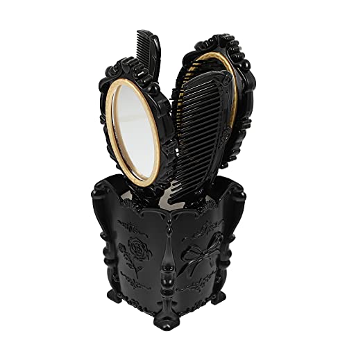 Wide Tooth Comb Round Mirror Makeup Set Hair Brush Set With Holder Vintage Hair Brush Set, Detangling Hair Brush,Rat Tail Comb Vintage Hand Mirror Womens Wallet